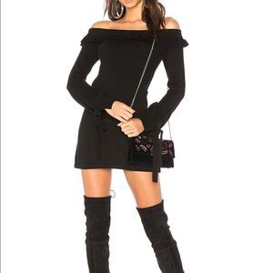 Revolve LPA Womens Off Shoulder Dress Size Small Black Long Sleeve Sweater Dress